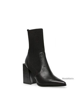 Faux Leather Suede Pointed Toe Chunky Heel Ankle Boots Slip On